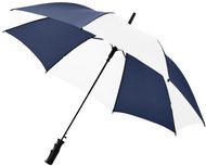 23" Barry-sateenvarjo, automaattisesti avautuva, valkoinen, tummansininen liikelahja logopainatuksella